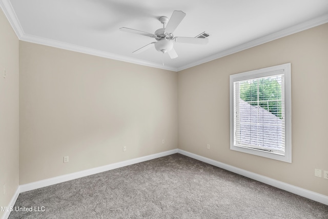 413 Miles Cv, Brandon, MS 39047 - carpeted spare room featuring ornamental molding, ceiling fan, and baseboards