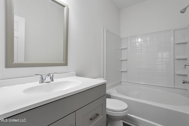 full bathroom featuring shower / tub combination, vanity, and toilet