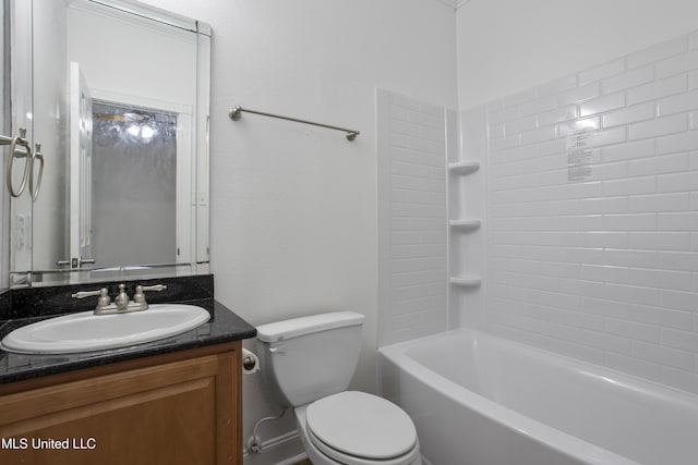 full bathroom featuring shower / bath combination, vanity, and toilet