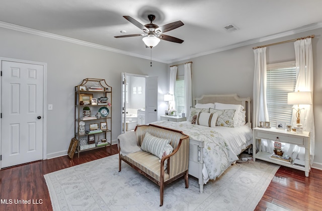 221 Boxwood Cir, Brandon, MS 39047 - bedroom with wood finished floors, multiple windows, ornamental molding, baseboards, and ceiling fan