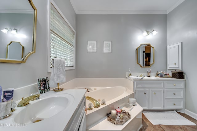 221 Boxwood Cir, Brandon, MS 39047 - full bathroom featuring a whirlpool tub, two vanities, crown molding, and tile patterned flooring