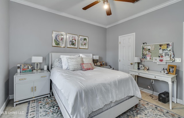 221 Boxwood Cir, Brandon, MS 39047 - bedroom with ornamental molding, baseboards, and a ceiling fan