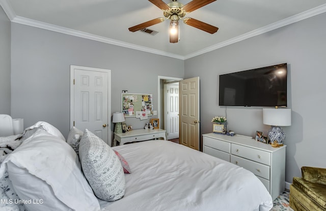 221 Boxwood Cir, Brandon, MS 39047 - bedroom featuring ornamental molding and ceiling fan