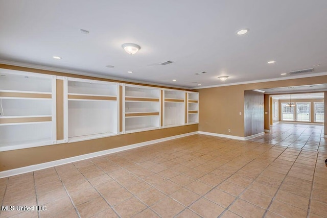 tiled empty room with ornamental molding