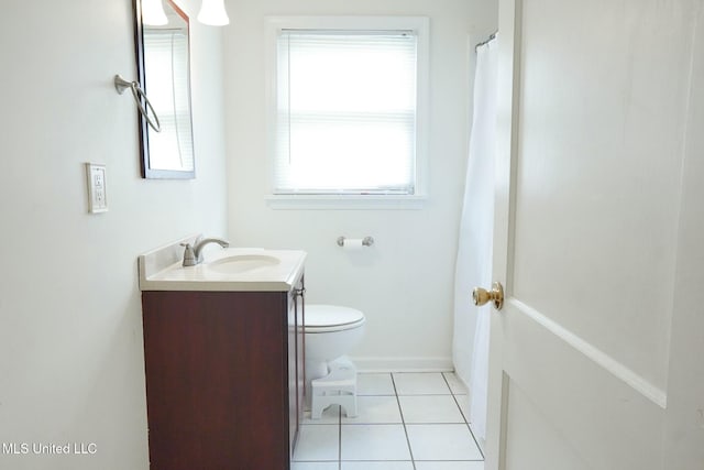 bathroom featuring tile patterned floors, toilet, and vanity