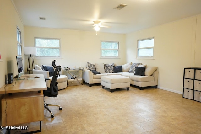 home office featuring ceiling fan