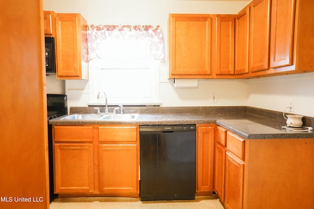 kitchen with sink and black appliances