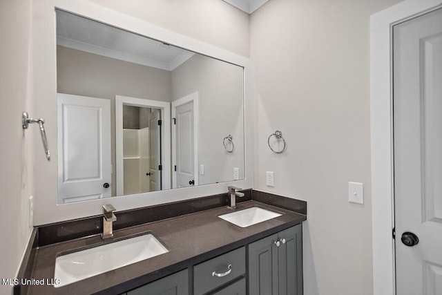 840 Glenwild Cir, Canton, MS 39046 - full bath featuring double vanity, crown molding, and a shower