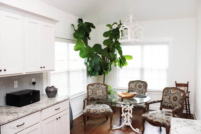 dining space with a wealth of natural light, baseboards, and wood finished floors