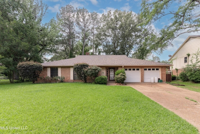 504 Hampton St, Clinton, MS 39056 - ranch-style home with a garage, driveway, a front yard, and brick siding