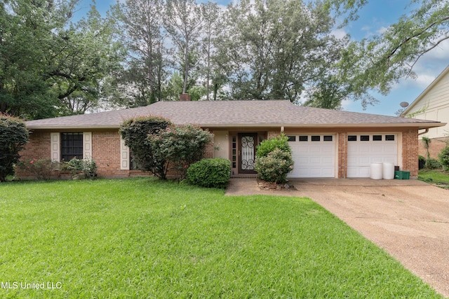 504 Hampton St, Clinton, MS 39056 - ranch-style house featuring an attached garage, brick siding, a front yard, and driveway