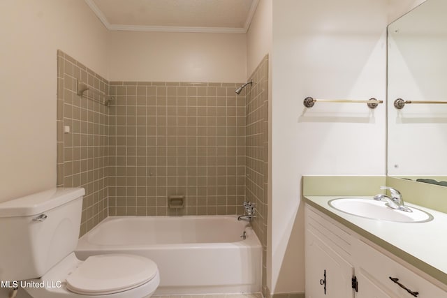 504 Hampton St, Clinton, MS 39056 - bathroom with toilet, crown molding, shower / tub combination, and vanity
