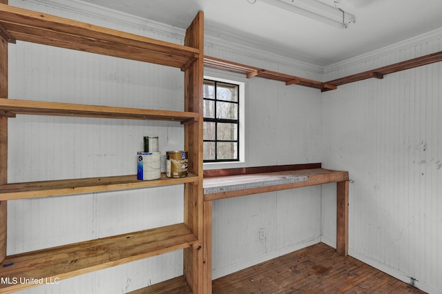 basement featuring dark wood-type flooring