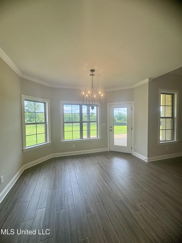 5322 Grays Valley Dr, Hernando, MS 38632 - unfurnished room featuring a chandelier, dark wood-type flooring, and crown molding