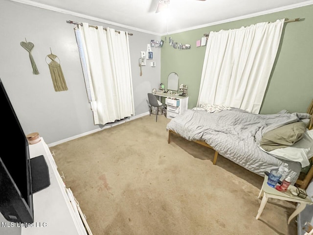 903 Kenwood Ln, Natchez, MS 39120 - carpeted bedroom with crown molding and ceiling fan