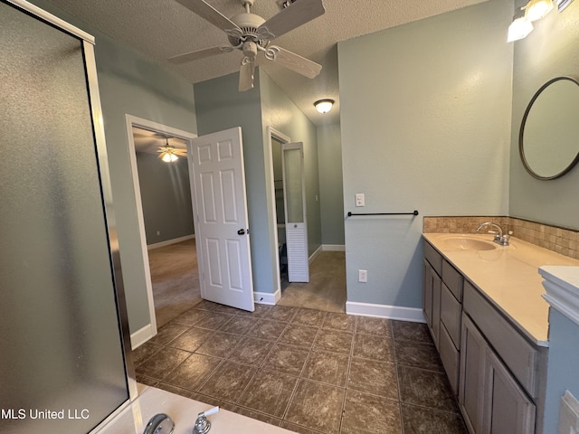 730 Ieke Cir, Diamondhead, MS 39525 - full bath with a shower with door, a ceiling fan, vanity, a textured ceiling, and a bath