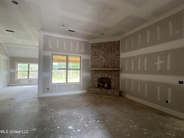 unfurnished living room with a fireplace