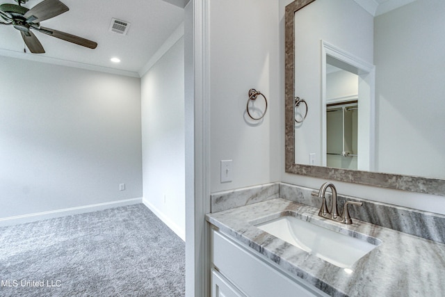 bathroom with vanity and ceiling fan