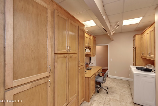 904 Northwood Cir, Brandon, MS 39047 - home office featuring light tile patterned floors, a drop ceiling, baseboards, and washer / clothes dryer