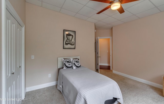 904 Northwood Cir, Brandon, MS 39047 - bedroom with carpet, baseboards, ceiling fan, and a paneled ceiling