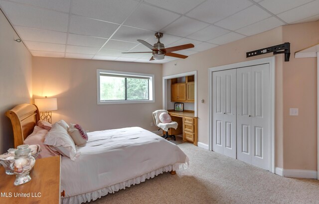 904 Northwood Cir, Brandon, MS 39047 - bedroom featuring a paneled ceiling, baseboards, carpet floors, and ceiling fan