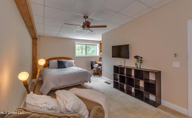 904 Northwood Cir, Brandon, MS 39047 - carpeted bedroom featuring baseboards, a ceiling fan, a drop ceiling, and visible vents