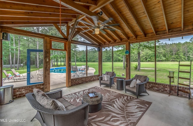 904 Northwood Cir, Brandon, MS 39047 - sunroom featuring an outdoor living space and a ceiling fan