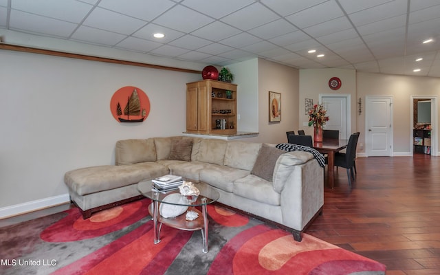904 Northwood Cir, Brandon, MS 39047 - living area with baseboards, a paneled ceiling, dark wood-style floors, and recessed lighting