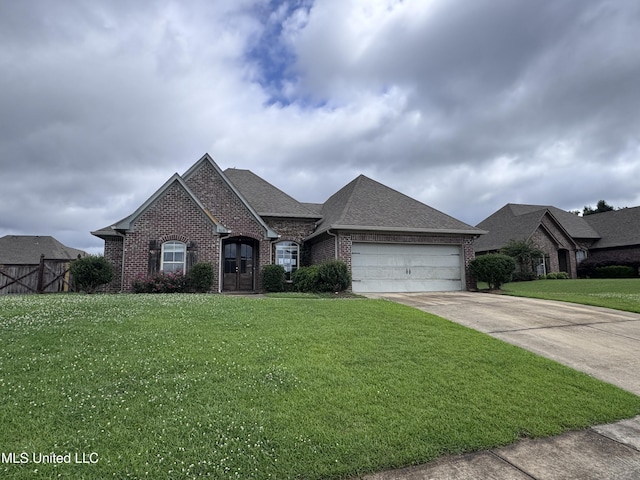 515 Belle Oak Pl, Brandon, MS 39042 - french country style house with brick siding, an attached garage, concrete driveway, and a shingled roof