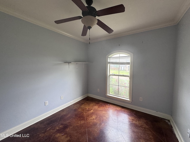 515 Belle Oak Pl, Brandon, MS 39042 - empty room with crown molding, baseboards, a ceiling fan, and concrete flooring