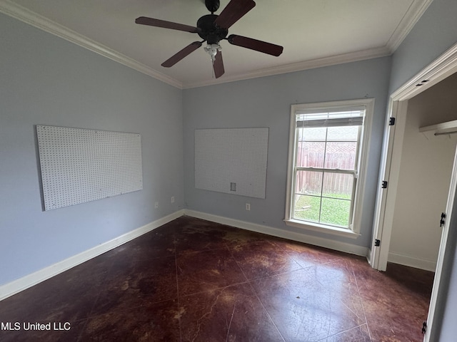 515 Belle Oak Pl, Brandon, MS 39042 - empty room with crown molding, baseboards, and a ceiling fan