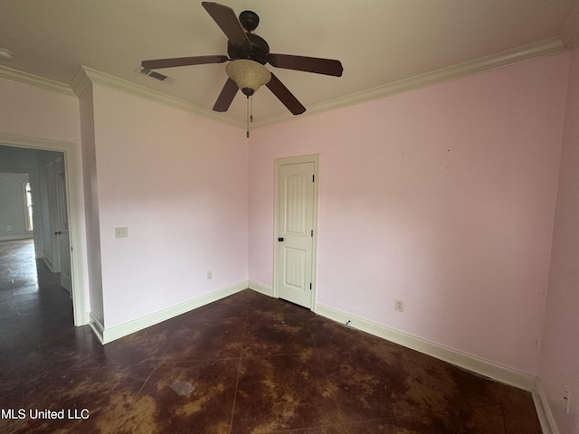 515 Belle Oak Pl, Brandon, MS 39042 - spare room featuring crown molding, baseboards, and ceiling fan
