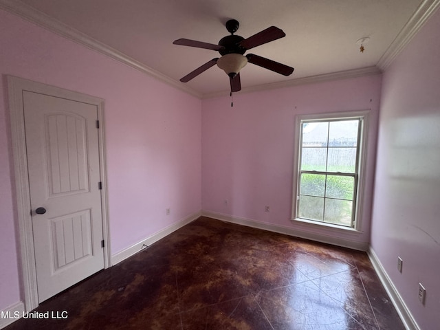 515 Belle Oak Pl, Brandon, MS 39042 - empty room featuring baseboards, crown molding, and a ceiling fan