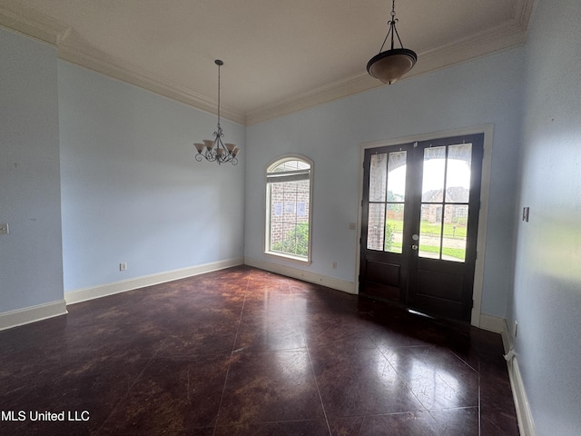 515 Belle Oak Pl, Brandon, MS 39042 - foyer entrance featuring crown molding, baseboards, and a chandelier