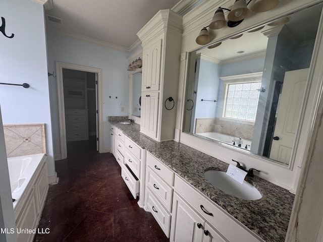 515 Belle Oak Pl, Brandon, MS 39042 - full bathroom featuring vanity, a bath, and crown molding