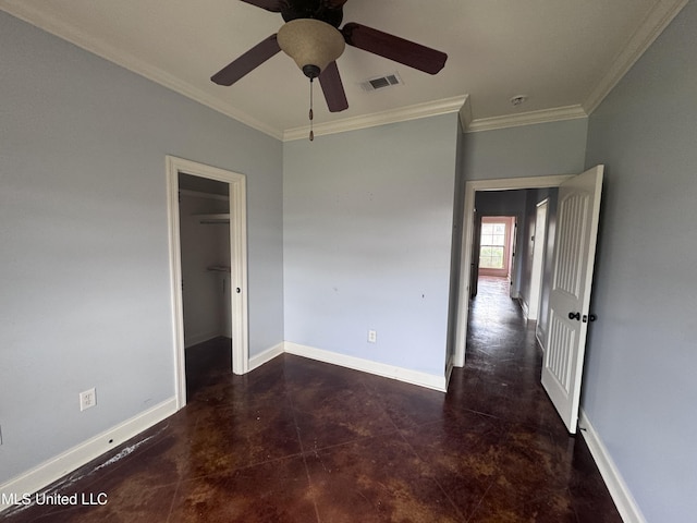 515 Belle Oak Pl, Brandon, MS 39042 - spare room with crown molding, finished concrete floors, a ceiling fan, and baseboards