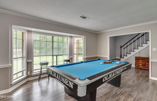 1597 Old Lake Rd, Brandon, MS 39042 - rec room featuring billiards table, ornamental molding, wood finished floors, and baseboards