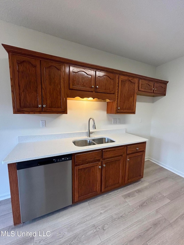 kitchen featuring light hardwood / wood-style floors, dishwasher, and sink