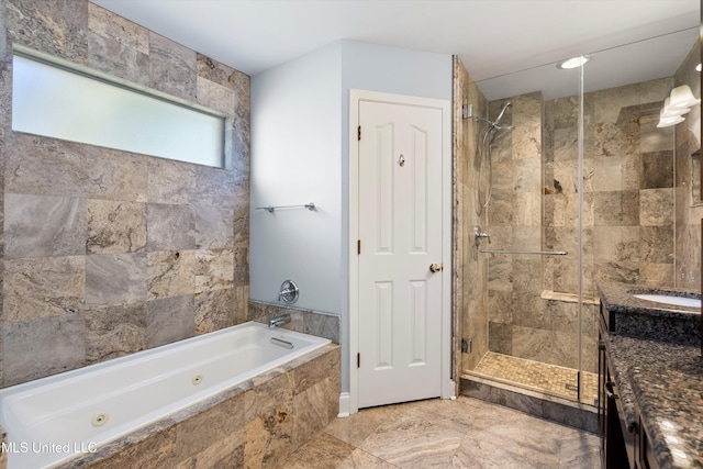 bathroom with vanity and plus walk in shower