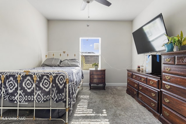bedroom with baseboards, carpet, and ceiling fan
