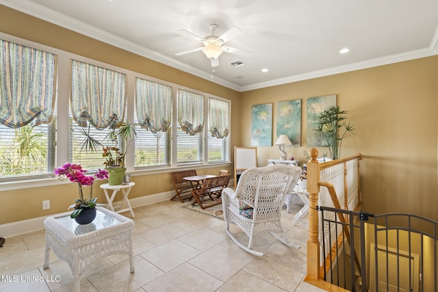 sunroom / solarium with ceiling fan