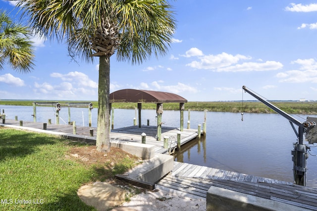 dock area with a water view