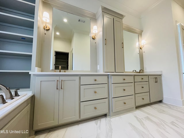 bathroom featuring vanity and ornamental molding