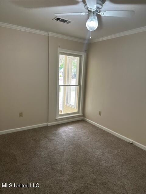 202 Kilford Ct, Madison, MS 39110 - empty room with ornamental molding, baseboards, a ceiling fan, and carpet flooring