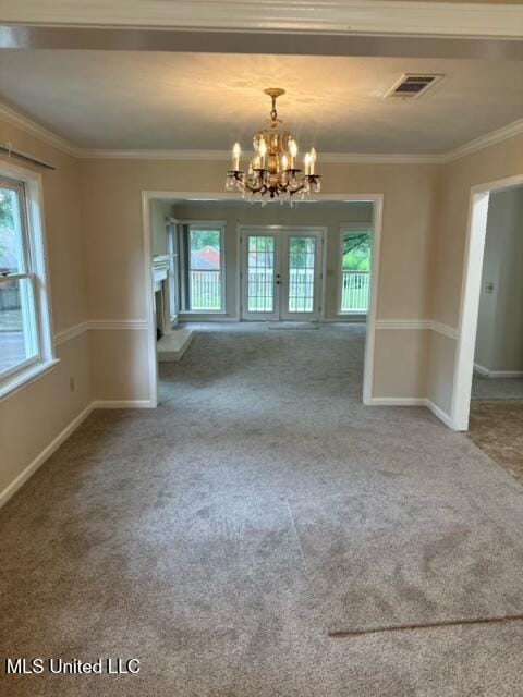 202 Kilford Ct, Madison, MS 39110 - unfurnished dining area with carpet flooring, a chandelier, baseboards, and crown molding