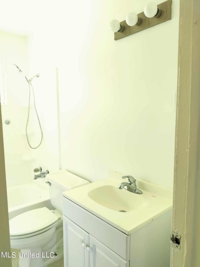 full bath with toilet, shower / bath combination, and vanity