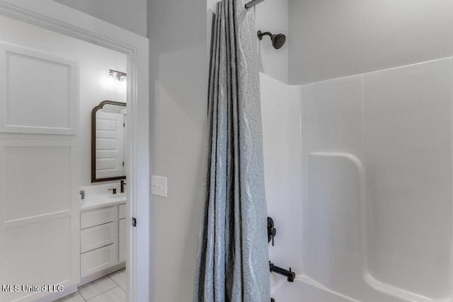16043 W Dedeaux Rd, Gulfport, MS 39503 - full bathroom with shower / tub combo with curtain, vanity, and tile patterned flooring