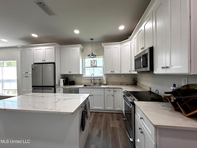 kitchen featuring a sink, white cabinetry, visible vents, and stainless steel appliances