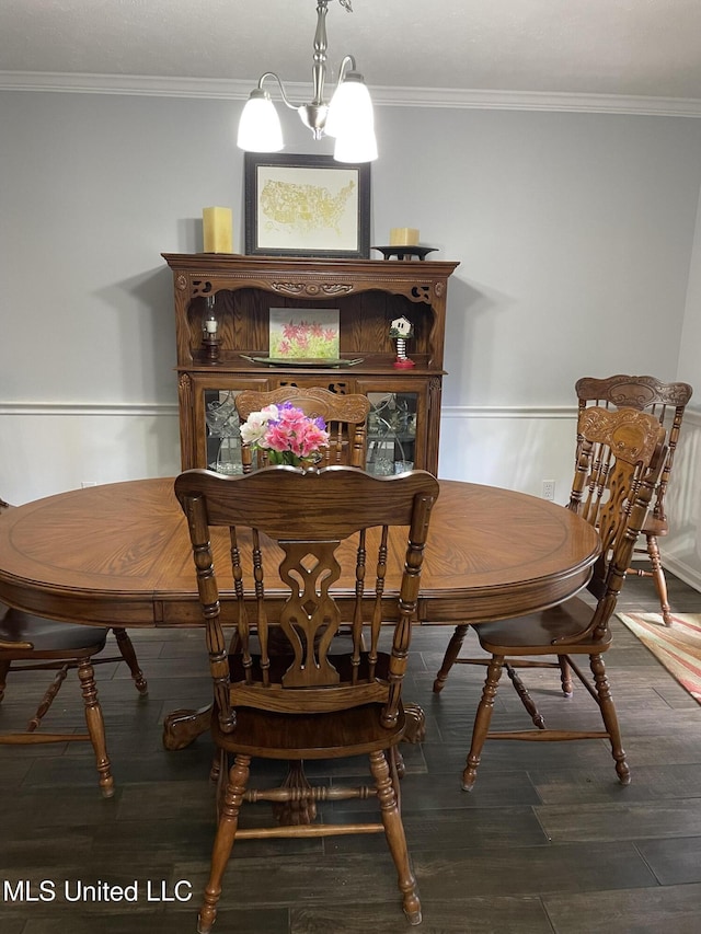 130 Eastwood Cir, Florence, MS 39073 - dining room with ornamental molding, dark wood finished floors, and a chandelier