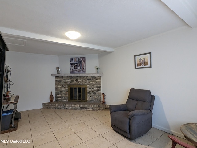 3607 Pentagon Dr, Pascagoula, MS 39581 - living room with light tile patterned flooring and a brick fireplace